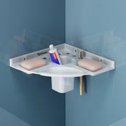 Wall-Mounted Modern Toothbrush Holder With Dual Soap Dish/Stand/Tray for corner Clear Towel Holder-image-39