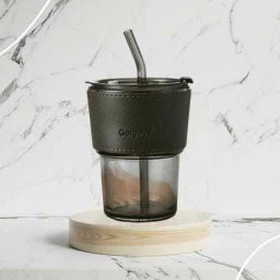 Water/Juice/Coffee Tumbler with Glass Straw with Leather Protective(450 ml)-29
