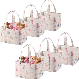 Cotton Pack of 6 Storage Basket with Handle | GM-20-WHT | Little Princess - Cream Storage Basket-picture-10