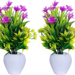 Set of 2 Beautiful Bonsai Flower Plant Perfect for Home Shop Office Decoration | Multicolor Wild Flower Artificial Flowerwith Pot-35
