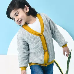MiArcus Grey & Mustard Cable Knit Cotton Cardigan-2