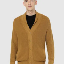 Celio Men Brown Ribbed Cardigan-image-4