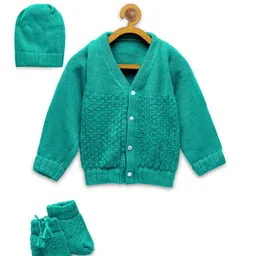 CHUTPUT Unisex Kids Sea Green Wool Cardigan-62