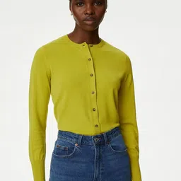 Marks & Spencer Round Neck Long Sleeve Button Detail Cardigan Sweaters-image-38