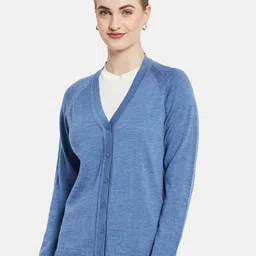 Monte Carlo Women Blue V-Neck Wool Cardigan-image-40