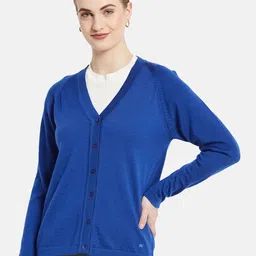 Monte Carlo Women Blue Solid Cardigan-image-96