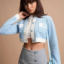 Tokyo Talkies Self Designed Mock Collar Crop Cardigan-image-10