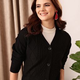 STREET 9 Self Design Cable Knit Acrylic Cardigan-image-68