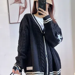 LULU & SKY V-Neck Cable Knit Cardigan Sweater-image-35