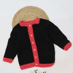 Woonie Unisex Kids Black & Pink Cable Knit Cardigan-image-9