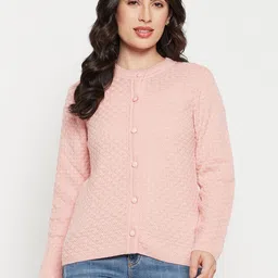 Madame Self Design Round Neck Long Sleeve Acrylic Cable Knit Cardigan-image-23