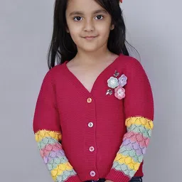 JoE Hazel Girls Floral Embroidered Acrylic Cardigan Sweater-image-66