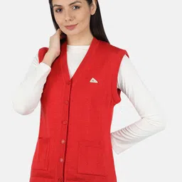 Monte Carlo Women Red Solid V-Neck Wool Cardigan-image-22