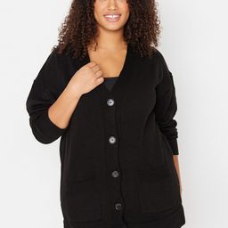 Trendyol Plus Size V-Neck Drop-Shoulder Sleeves Regular Front-Open Sweaters-12