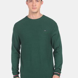 Arrow Sport Men Green Pure Cotton Pullover Sweater-picture-3