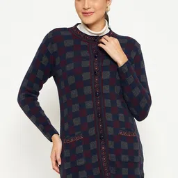 Duke Checked Acrylic Longline Cardigan Sweater-1