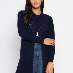 CLAPTON Self Design Cable Knit Woollen Longline Cardigan Sweaters-44