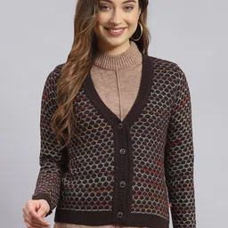 Monte Carlo Geometric Printed Woolen Cardigan Sweater-14