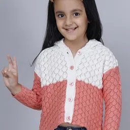 JoE Hazel Girls Self Design Open Knit Acrylic Cardigan-image-13