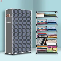 6 Shelf Foldable Collapsible Wardrobe Storage Organizer Almirah Cloth Rack Carbon Steel Collapsible Wardrobe-picture-4