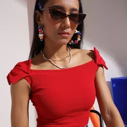 Veni Vidi Vici Off-Shoulder Cap Sleeves Bardot Crop Top-image-87