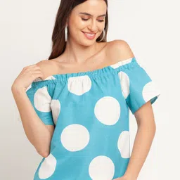 Zink London Blue Print Off-Shoulder Bardot Top-image-34
