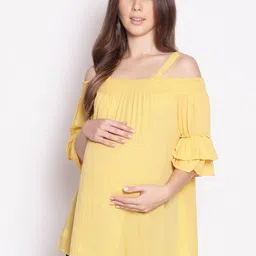 Oxolloxo Yellow Crepe Maternity Bardot Top-picture-31