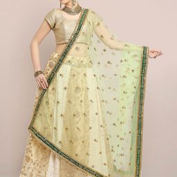 Dupatta Bazaar Green & Gold-Toned Embroidered Dupatta with Thread Work-47