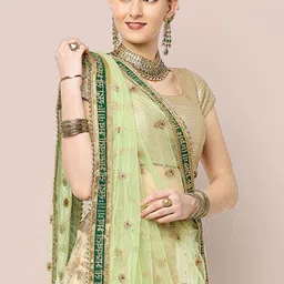 Dupatta Bazaar Green & Gold-Toned Embroidered Dupatta with Thread Work image 3