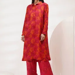 Breathe by Aakanksha Singh Printed Long Sleeves Shirt Collar Tunic With Palazzos-image-12