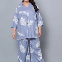 Indietoga Plus Size Tropical Printed Longline Shirt With Palazzos-5