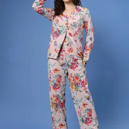 plusS Floral Printed Shirt Collar Top With Trousers-10