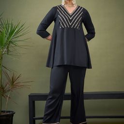 Shae by SASSAFRAS Black Embroidered Ethnic Top With Palazzos-image-28