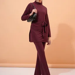 Tokyo Talkies Ribbed High Neck Longline Top & Flared Trousers Co-Ords-image-27