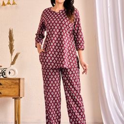 MISS REKHA Pure Cotton Printed Top With Trousers Co-Ords-image-93