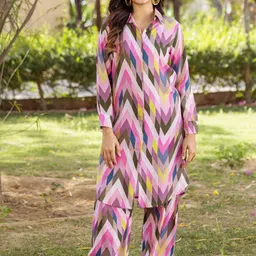 Ambraee Printed Shirt Collar Long Sleeves Tunic With Trousers-picture-54