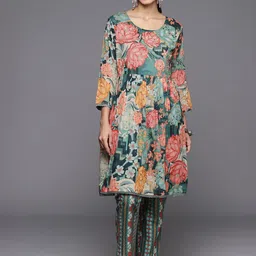 Varanga Floral Printed Pure Cotton A-Line Kurta With Trousers Set-image-75