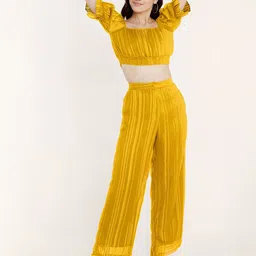 Zink London Square Neck Puffed Sleeves Crop Top & Trousers-picture-15