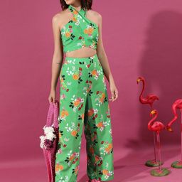 Tokyo Talkies Floral Printed Halter Neck Top & Trousers-image-28