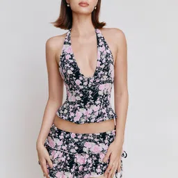 LULU & SKY Floral Printed Halter Neck Top With Flared Skirt-11