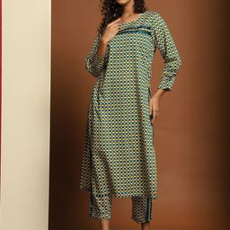 Baawri Printed Round Neck Pure Cotton Top With Trousers-image-18