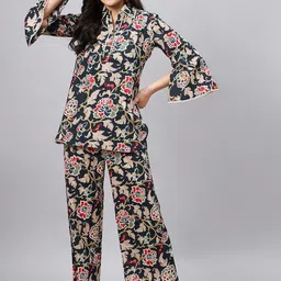 WineRed Floral Printed Pure Cotton Tunic & Palazzo-image-16