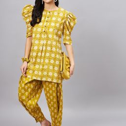 WineRed Ethnic Motifs Printed Pure Cotton Kurta Set-58