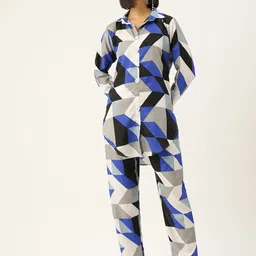 Sleek Italia Geometric Printed Shirt Collar Tunic With Trouser-picture-12