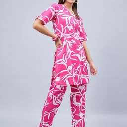 WineRed Floral Printed Pure Cotton Tunic & Trousers-picture-26