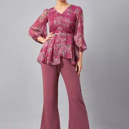 Antheaa Floral Printed V-Neck Tunic With Trousers-27