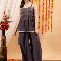 indo street Embellished Peplum Top &  Palazzos-53