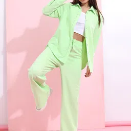 Tokyo Talkies Green Knitted Shirt With Flared Trouser-image-37