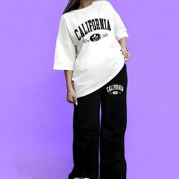 My Swag Half Sleeve Loose Fit T-Shirt With Trousers Co-Ords-image-74