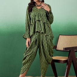 Sangria Abstract Printed Cotton Top With Dhoti Pants-image-90